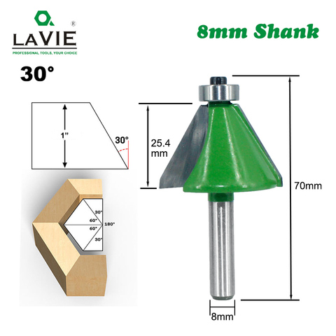 LAVIE 1pc 8mm Shank Chamfer Router Bit 30 Degree Bevel Edging Milling Cutter for Wood Woodorking Machine Tools MC02110-30 ► Photo 1/6