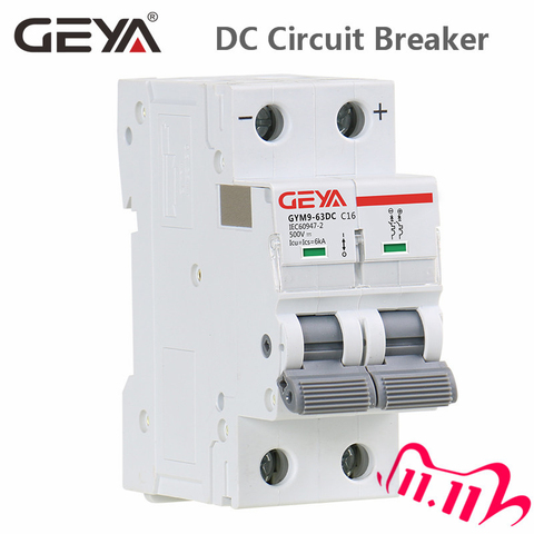 GEYA Din Rail DC MCB 6KA 2P 500V Mini Circuit Breaker DC 6A 10A 16A 20A 25A 32A 40A 50A 63A ► Photo 1/6