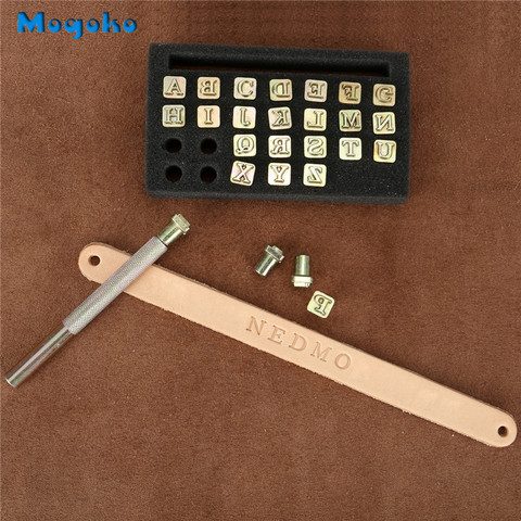 Mogoko 27pcs Leathercarft Stamping Tool Set 26 Letters Alphabet Stamps Steel Punch Tool 6mm +1 Stamping Handle for Leather Craft ► Photo 1/6