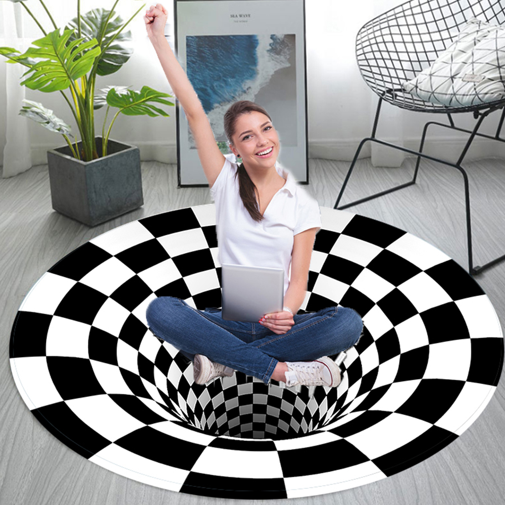 Round 3D printed Vortex Illusion Anti-slip Living room Rug Carpet Floor Door Mat 