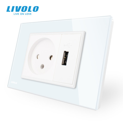 Livolo Power Socket with Usb Charger , White/Black Crystal Glass Panel, AC 250V16A  Wall Power Socket , VL-C9C1IL1U-11/12 ► Photo 1/3