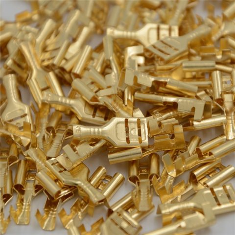 100Pcs/lot 4.8mm/6.3mm Female Crimp Terminal Connector Gold Brass Car Speaker Electric Wire Connectors Set Wholesale ► Photo 1/6