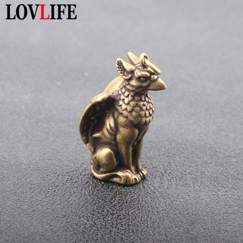 Soild Copper Mythical Animals Bird Head Wings Beast Body Pendants Brass Ornaments Key Chain Hanging Trinket Small Bronze Statue ► Photo 1/5