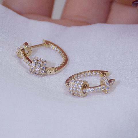 14k Real Gold Luxury Super Shine CZ Buckle Earrings High Quality Delicate AAA Zircon Circle Earring Jewelry Pendant Accessories ► Photo 1/6