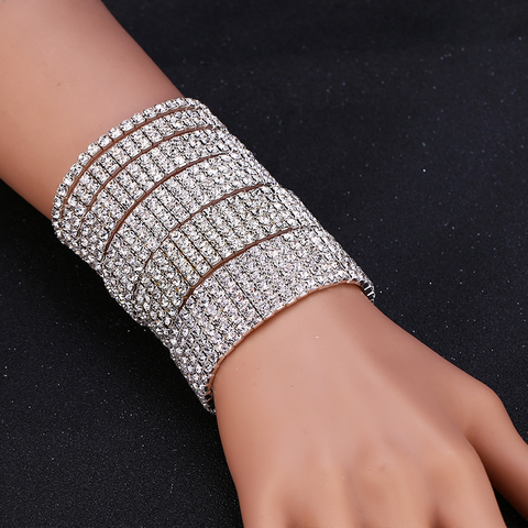 Fashion Crystal Bracelets For Women 1/2/3/4/5/6 Rows Rhinestone Elastic Bracelet Bangles Bridal Charm Wedding Party Jewelry Gift ► Photo 1/6