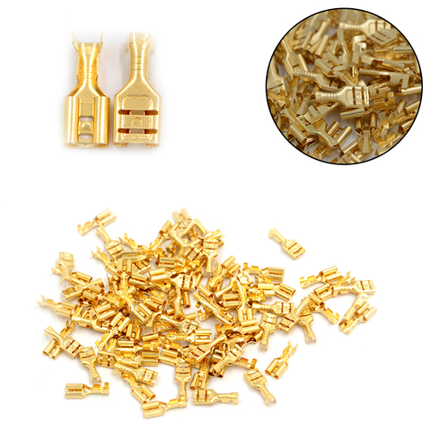 4.8mm/6.3mm 100Pcs/lot Female Crimp Terminal Connector Gold Brass Car Speaker Electric Wire Connectors Set Wholesale ► Photo 1/6