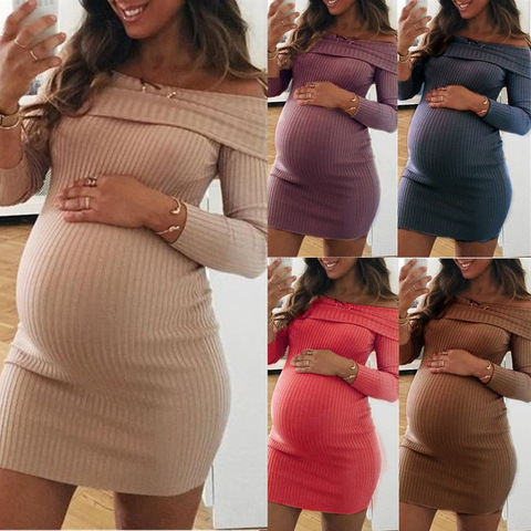 Buy Online 2020 Maternity Dress Autumn Winter Pregnancy Clothes Dresses For Pregnant Women Shoulderless Long Sleeve Sexy Mummy Clothing Alitools