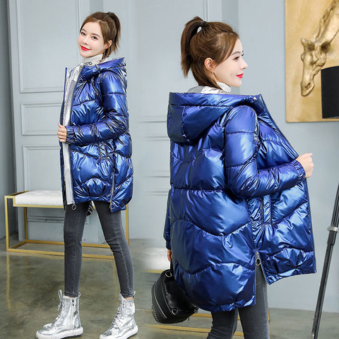 2022 New Winter Jacket Parkas Women Glossy Down Cotton Jacket Hooded Parka Warm Female Cotton Padded Jacket Casual Outwear P985 ► Photo 1/6