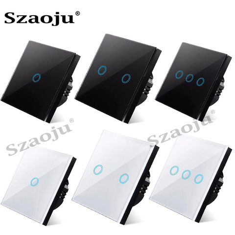 Szaoju touch switch EU standard white crystal glass panel light switch Ac110-220v switch 1gang 1 way ，wall lamp touch switch ► Photo 1/6