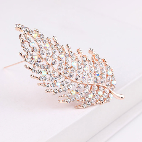 TODOX Brooch Fashion beauty Women man  gold Zinc Alloy crystal exquisite feather pins garment accessory activity party wedding ► Photo 1/6