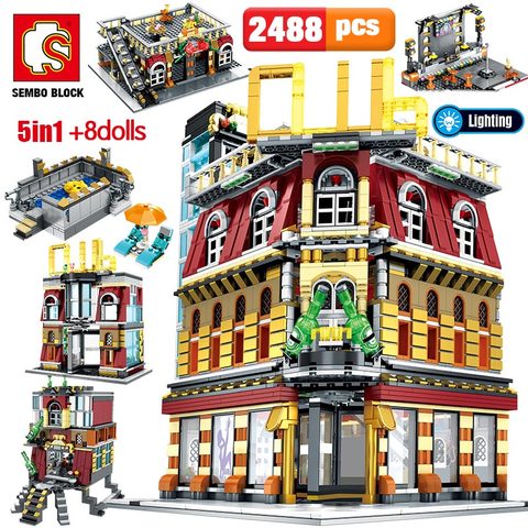 SEMBO 5-in-1 USB Light Nightclub House Building Blocks City Street View Series Figures Bricks Education Toys for Kid ► Photo 1/6