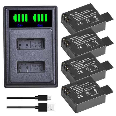 AsperX SJ4000 PG1050 1350mAh Li-ion Battery + LED Dual USB Charger for SJCAM M10 SJ5000 SJ5000X For EKEN H9 H9R H8R H8 GIT PG900 ► Photo 1/6