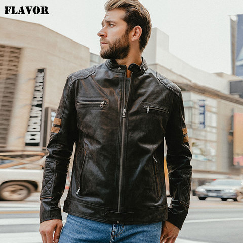 New Men's Motorcycle Genuine Leather Jacket Warm Real Pigskin Leather Coat For Men ► Photo 1/6