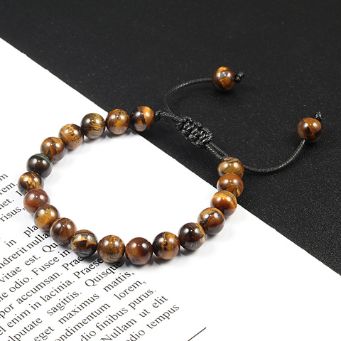 8mm Tiger Eye Stone Beads Bracelet Adjustable Braided Rope Bangles Natural Lava Rock Men Women Yoga Healing Balance Bracelets ► Photo 1/6