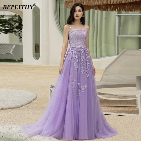 BEPEITHY Strapless A-Line Prom Dresses Sweep Train For Women Custom Made Purple Long Evening Gown Party Open Back Plus Size Girl ► Photo 1/6