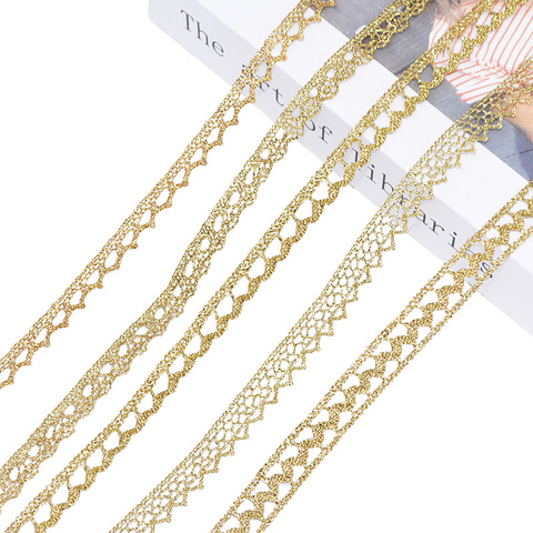 Gold Silver Lace Trim Ribbon Embroidered Fabric Webbing Lace Trim Sewing Craft French African Lace Gift Wrapping 5/10yard ► Photo 1/4