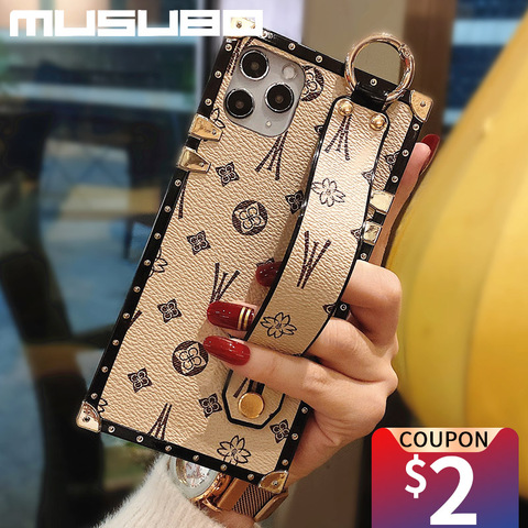 Musubo Luxury Brand Wristband Cases for IPhone 11 12 Pro Max XS XR X 8 7 Plus SE 2022 Girls Soft Square Phone Cover Fundas Woman ► Photo 1/6