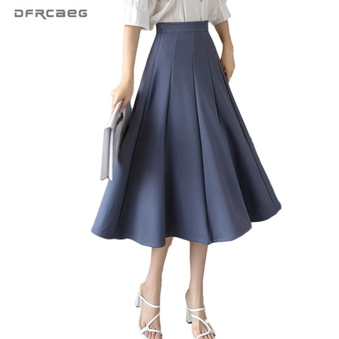 High Waist Summer Pleated Skirts For Women 2022 Fashion Korean Style Casual Big Swing A-Line Long Skirt Female ► Photo 1/6