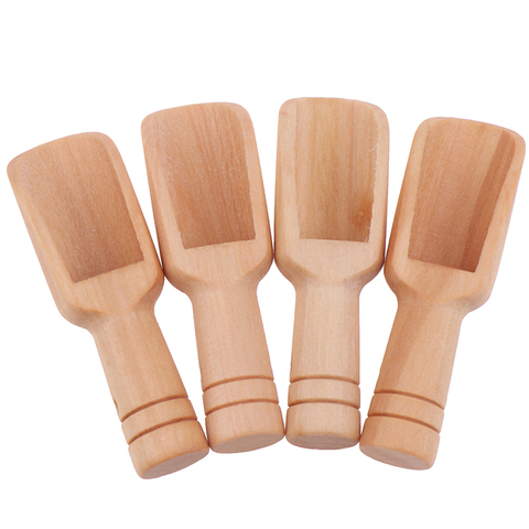 4pcs Coffee Tea Mini Sugar Spoon Wooden Round Handle Scoop Teaspoon Small Salt Shovel Milk Powder Scoops Wood Condiment Spoons ► Photo 1/6