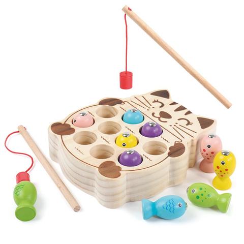 Wooden Pretend Cats Fishing Magnetic Board Game Interactive Children Toy Gift ► Photo 1/6