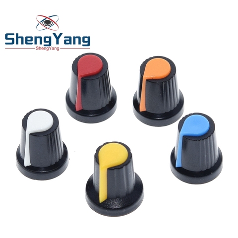 25PCS/lot WH148 potentiometer knob cap(copper core) 15X17mm 6mm Shaft Hole AG2 Yellow Orange Blue White Red 5value*5PCS=25PCS ► Photo 1/6