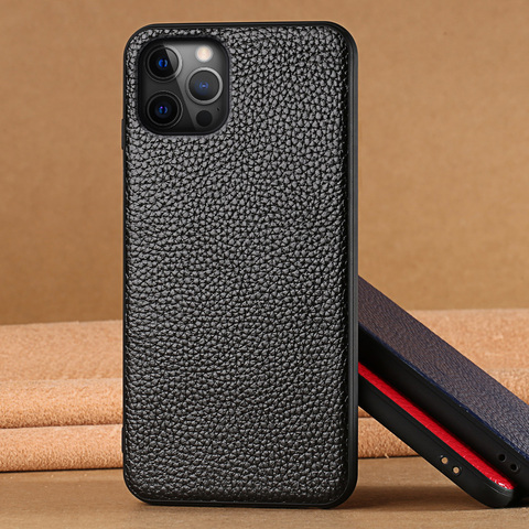 Genuine Litchi Grain Leather Mobile Phone Cover Case For iPhone 12 Pro Max 12 Mini 11 Pro Max X XR XS Max 6 6S 7 8 Plus Se 2022 ► Photo 1/6