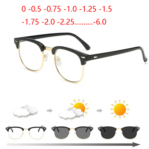 Diopter SPH 0 -0.5 -1 -1.5 -2 -2.5 -3 -3.5 -4 -4.5 -5 -5.5 -6.0 Anti Blue light Sun Photochromic Finished Myopia Glasses ► Photo 1/6