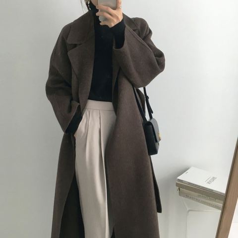JXMYY French Lazy Style Warm Female Fresh Winter 2022 Classical Belt Retro Loose Women Woolen Coats Chic Casual Long Coat ► Photo 1/6