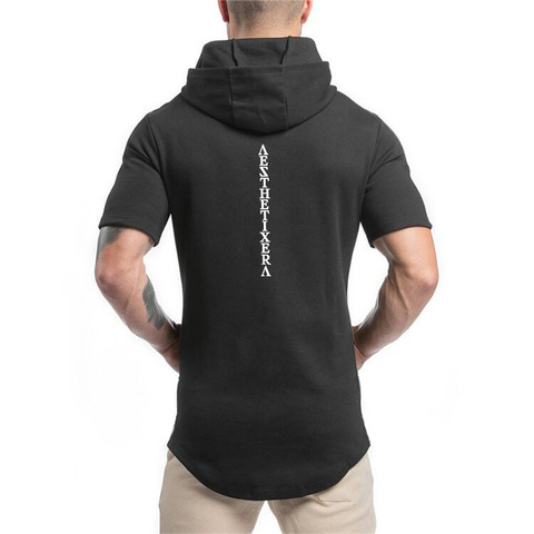 New Brand Hooded Casual Gyms Clothing Fitness Mens Fashion Sports Hip Hop Summer Cotton Bodybuilding Muscle Short Sleeve T-shirt ► Photo 1/6