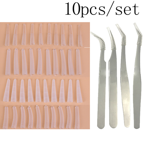 10Pcs/set Plastic Protective Cover Grafting Eyelashes Tweezers Silicone Covers Tips Tweezers Protect Cases Eyelashes Tools ► Photo 1/6