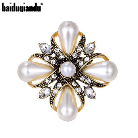 baiduqiandu New Arrival Simulated Shell Pearl and Crystal Cross Brooch Pins Dress Coat Jewelry Accessories ► Photo 1/5