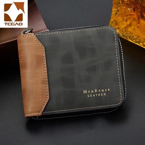 men's leather wallet Casual  Zipper Men Wallets Card Holder Small Wallet Male Synthetic Leather Purse Coin Purse cartera hombre ► Photo 1/6