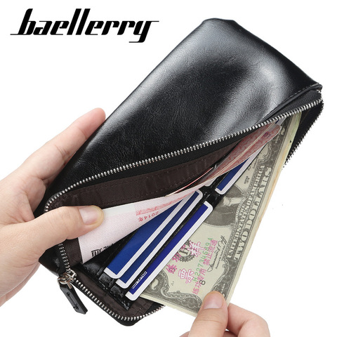 Classic Men Wallets Long Style Card Holder Male Purse Quality Zipper Large Capacity Big Leather Zipper Business Wallet For Phone ► Photo 1/6