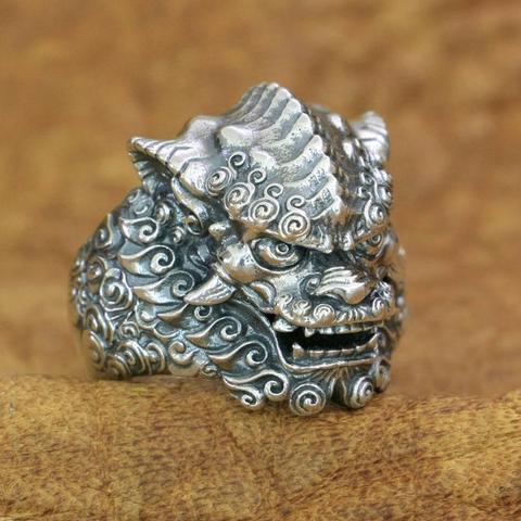 925 Sterling Silver Chinese Style Lion Ring Mens Biker Punk Ring TA210 US Size 7~15 ► Photo 1/6