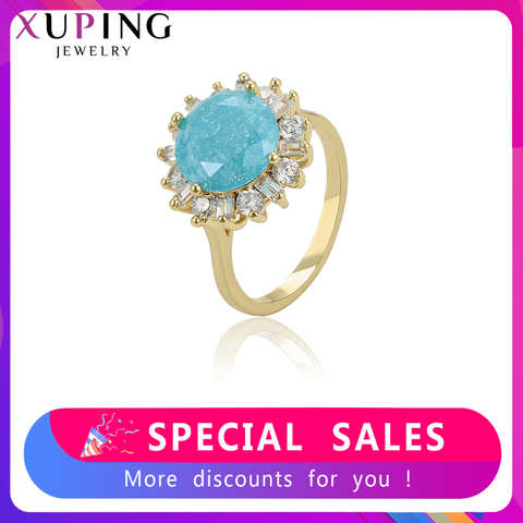 Xuping Elegant Flower Style Ring Light Yellow Gold Color Plated Ice Stone Jewelry for Women Mother's Day Gifts 15665 ► Photo 1/6