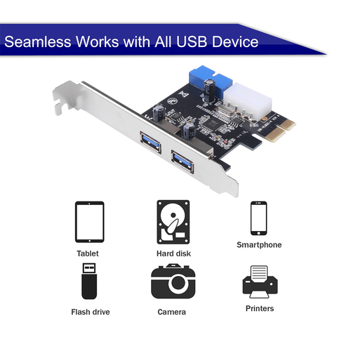 2-port USB 3.0 PCI-e Expansion Card PCI express PCIe USB 3.0 hub adapter 2-port USB 3 0 PCI e PCIe express 1x ► Photo 1/6