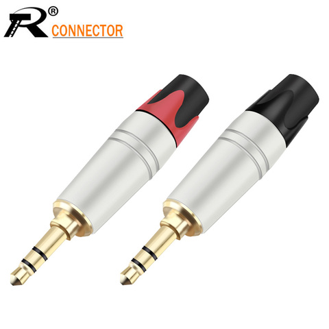 1Pair/2Pcs Smooth Silver 3.5mm Jack 3 pole Earphone Plug Gold-plated Zinc Alloy Audio Connector with Black&Red Tail Plug ► Photo 1/6