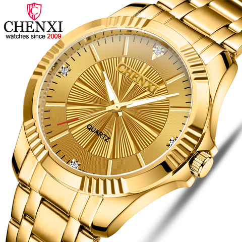 CHENXI Brand Classic Delicate Rhinestone Couple Lover Watches Fashion Luxury Gold Stainless Steel Men&Women Watch Orologi Coppia ► Photo 1/6