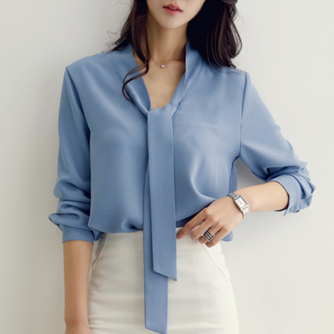 Casual solid blue chiffon OL blouse fashion woman blouses 2022 long sleeve blouse shirt women blusa feminina shirt female A137 ► Photo 1/6