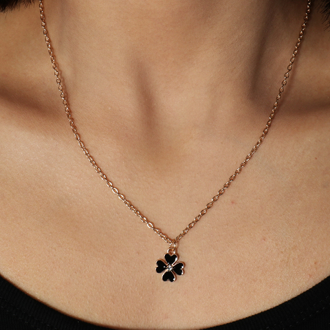 Simple Style Black Color Enamel Clover Necklaces & Pendants for Women Girl Femme Bijoux Colar Valentine's Day Trinket ► Photo 1/5