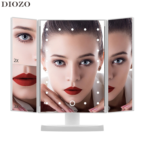 LED Touch Screen 22 Light Makeup Mirror Table Desktop Makeup 1X/2X/3X Magnifying Mirrors Vanity 3 Folding Adjustable Mirror ► Photo 1/6
