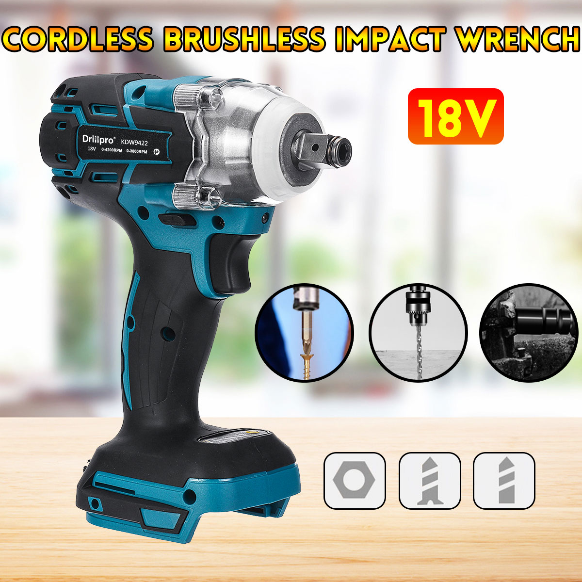 Drillpro 18V Brushless Cordless Electric Impact Wrench Rechargeable 1/2 Socket Wrench Power Tool for Makita Battery ► Photo 1/6