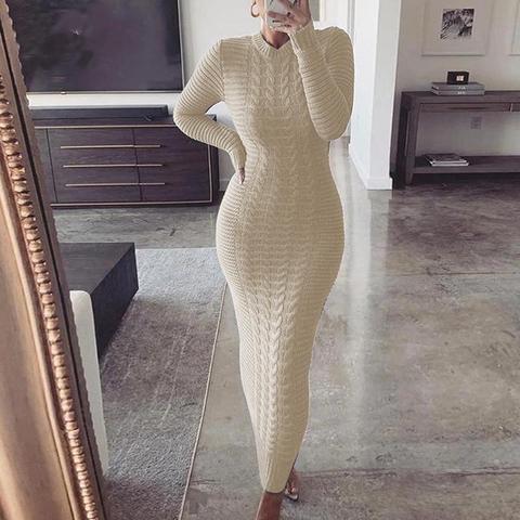 Winter Thicken Turtleneck Sweater Maxi Dress Women Lace Up Knitted Long Dress Female Knitwear Soft Vestidos 2022 High Quality ► Photo 1/6