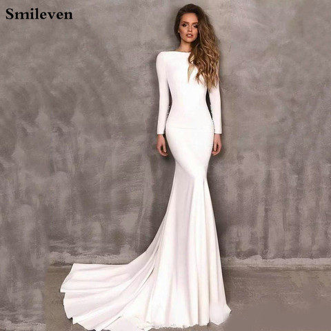 Smileven Mermaid Wedding Dresses Long Sleeve Elegant Boho Satin Bride Dress Wedding Gowns 2022 Vestido De Noiva ► Photo 1/3