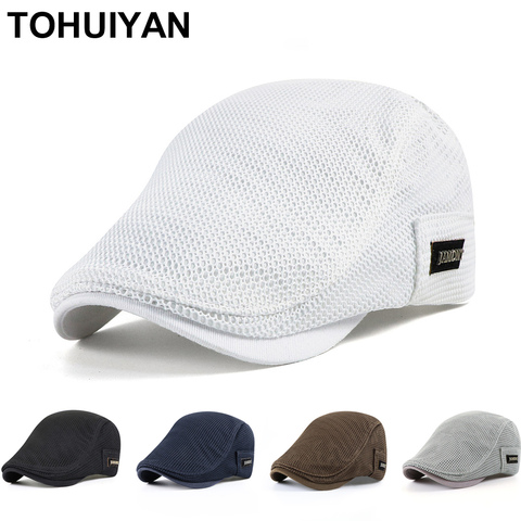 2022 New Summer Mens Hats Breathable Mesh Newsboy Caps Outdoor Gorro Hombre Boina Golf Hat Fashion Solid Flat Cap For Women ► Photo 1/6