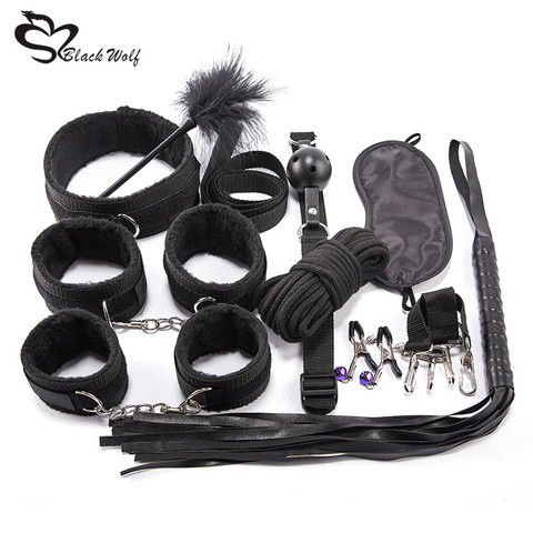 10Pcs BDSM Sex Kits Sex Products Erotic Toys for Adults Bondage Set Handcuffs Nipple Clamps Gag Whip Rope Sex Toys For Couples ► Photo 1/6