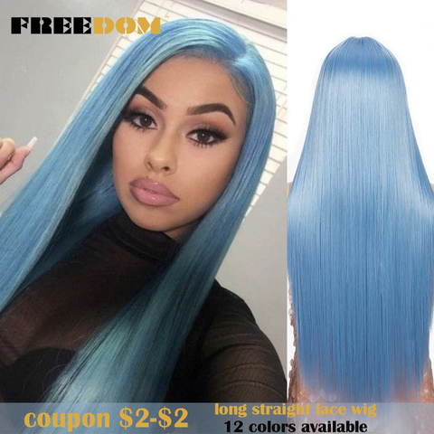 FREEDOM Synthetic Lace Wig 30 Inch Long Straight Hair Wigs Soft Rainbow Colorful Blue Blonde Wigs For Black Women Cosplay Wig ► Photo 1/6