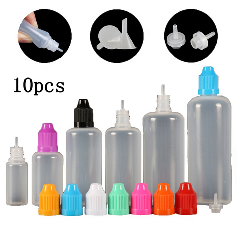 10pcs (3ml-120ml) Empty Dropper Bottles LDPE Squeezable Eye E Liquid Juice Container CRC Cap Long Dropper Tip + Funnels ► Photo 1/6