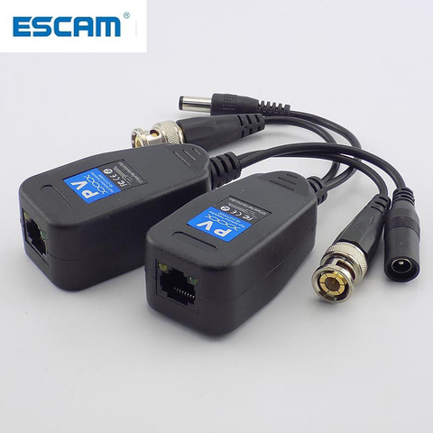 ESCAM 1 Pair(2pcs) Passive CCTV Coax BNC Power Video Balun Transceiver Connectors to RJ45 BNC male for CCTV video Camera ► Photo 1/6