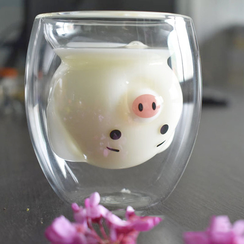 250ML cartoon pig double-layer glass cute animal coffee mug double-layer anti-scalding milk Breakfast cup funny mugs ► Photo 1/6